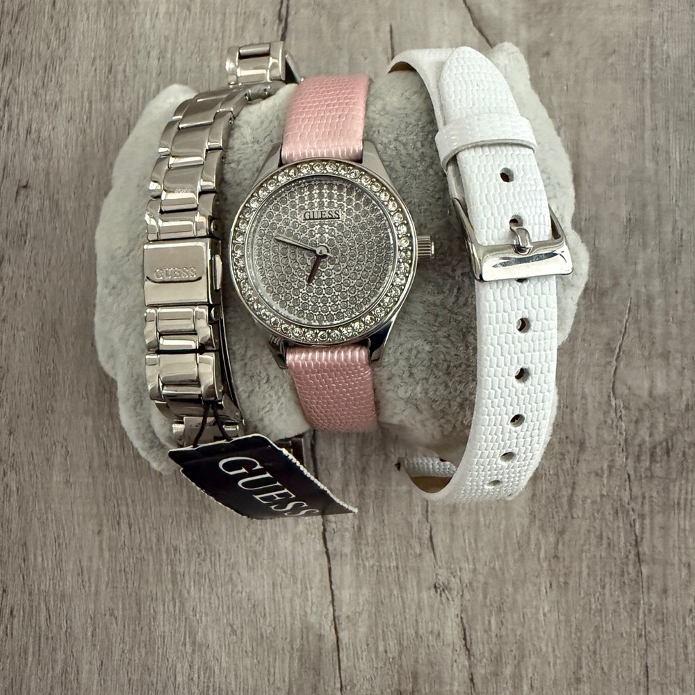 Guess Women's Pink and Silver Watch Trio